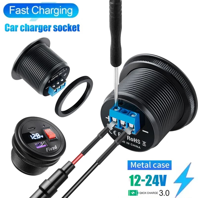 Presa per caricabatteria da auto PD3.0 e QC3.0 doppie porte USB C con interruttore LED 54W ricarica rapida 12V/24V per adattatore moto