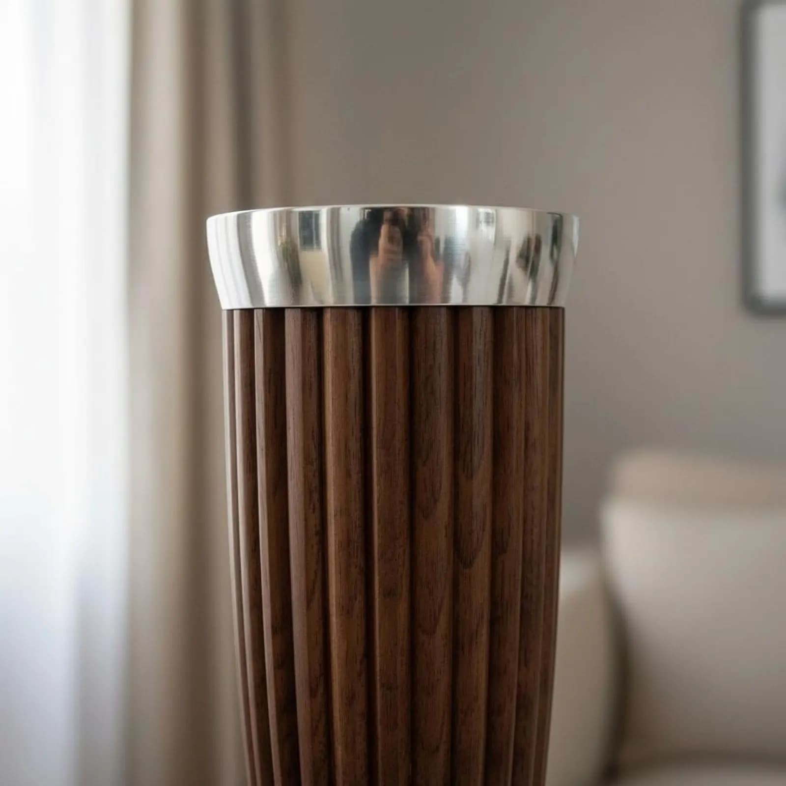 3 Pieces Walnut Wood Candle Holder Stainless Steel Wood and Metal Candlestick Wooden Candlestick Three-Piece Set Central-Century