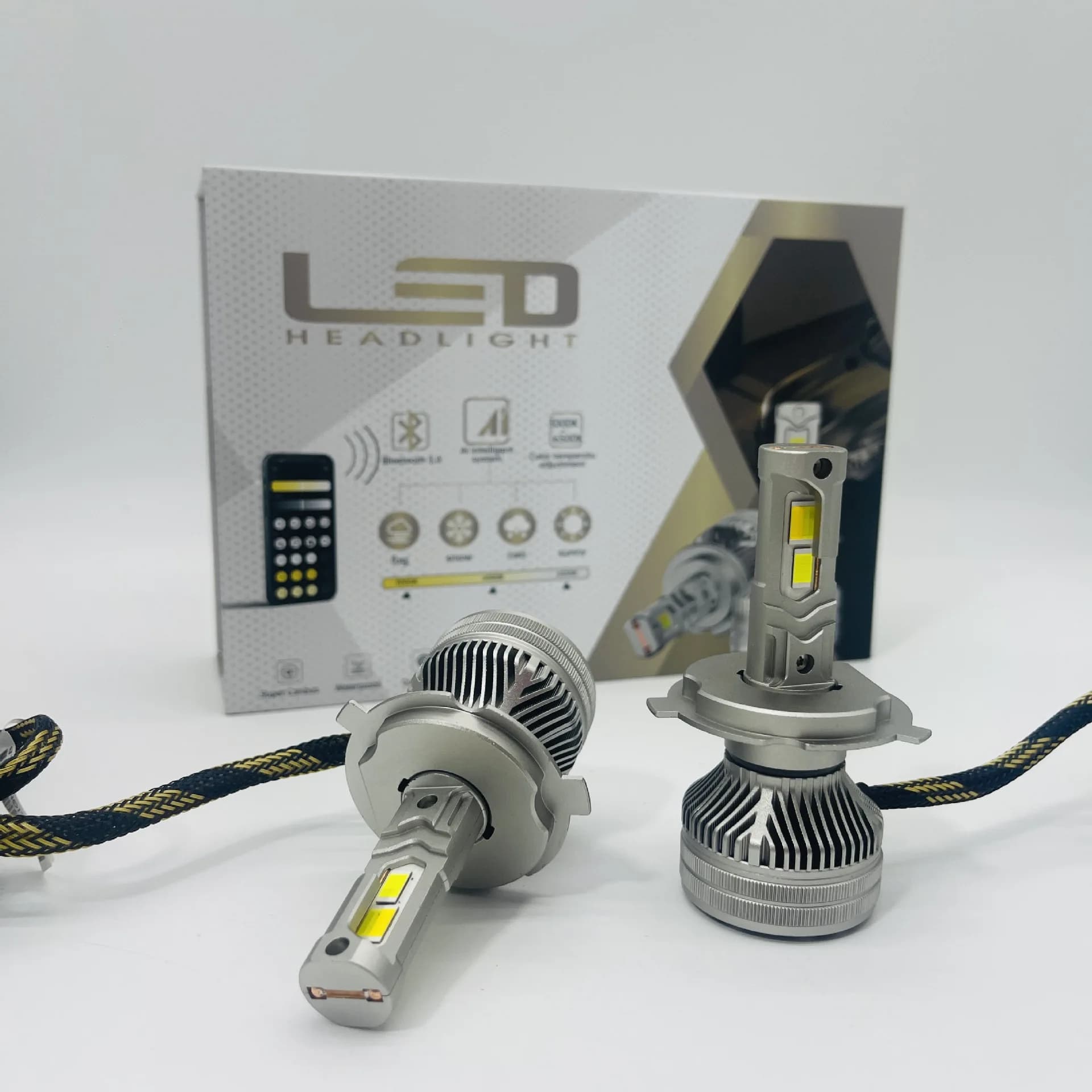 New high-power mobile phone APP control h4 light bulb white and yellow two-color 80W car led headlight 9005 car light