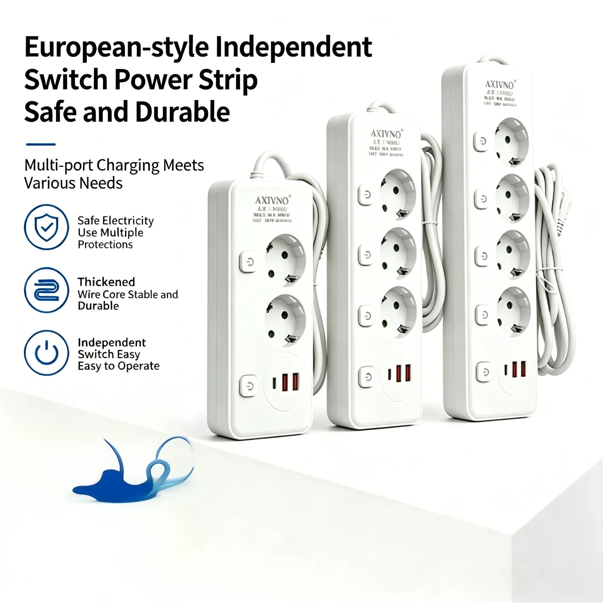 Power Strip 2000W EU Plug 2/3/4 AC Outlet with 2 USB 1PD Port 2M Extension Cord Separate Switch Adapter for Home Office Socket
