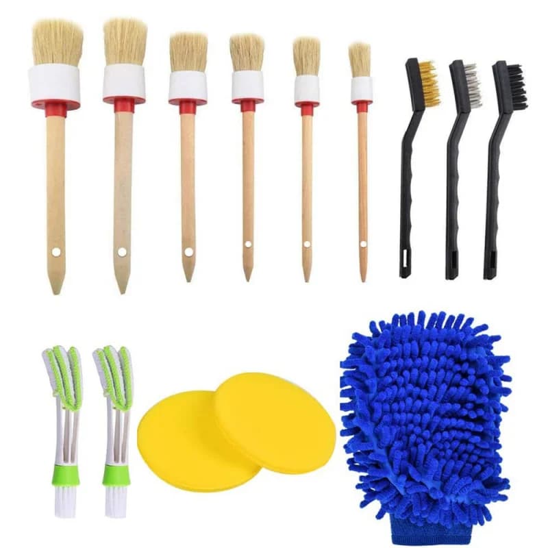 14 Pieces Auto Detailing Cleaning Brushes Kit Fine Bristle for Air Vent Leather Blinds Car Badge Gap Dust Removal