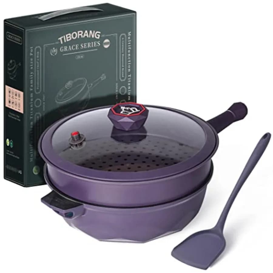 Padella antiaderente da 11 pollici con coperchio, pentola multiuso 8 in 1, padella profonda da 5 litri con vaporiera, senza PFOA, lavabile in lavastoviglie