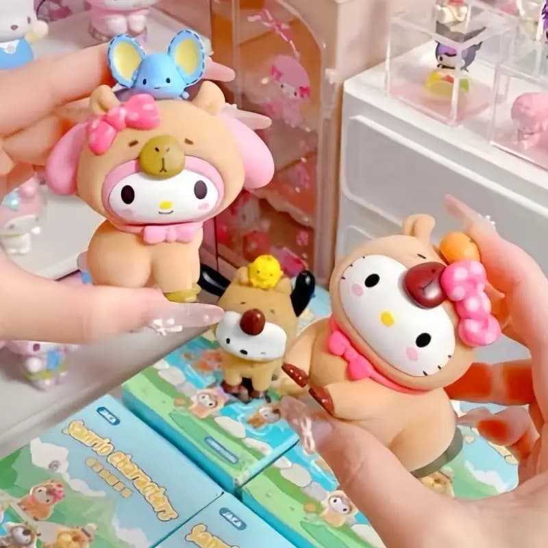 Originale Sanrio Dolphin Series Building Block Assemblaggio Garage Kit Anime Blind Box Toy Gues Mystery Box Regali di compleanno a sorpresa