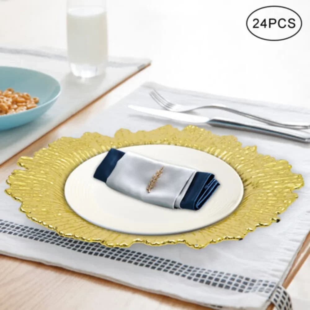 24 PCS 13 In Gold Charger Plates for Wedding, Elegant Round Salad Dessert Plates, Lightweight Luxury Dinnerware for Party Decor