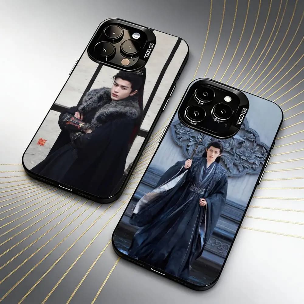 Custodia per telefono Linghe Z-ZHANG con ventagli in stile antico per iPhone 16 17 15 14 12 13 Pro Max, nera opaca antiurto effetto caramella