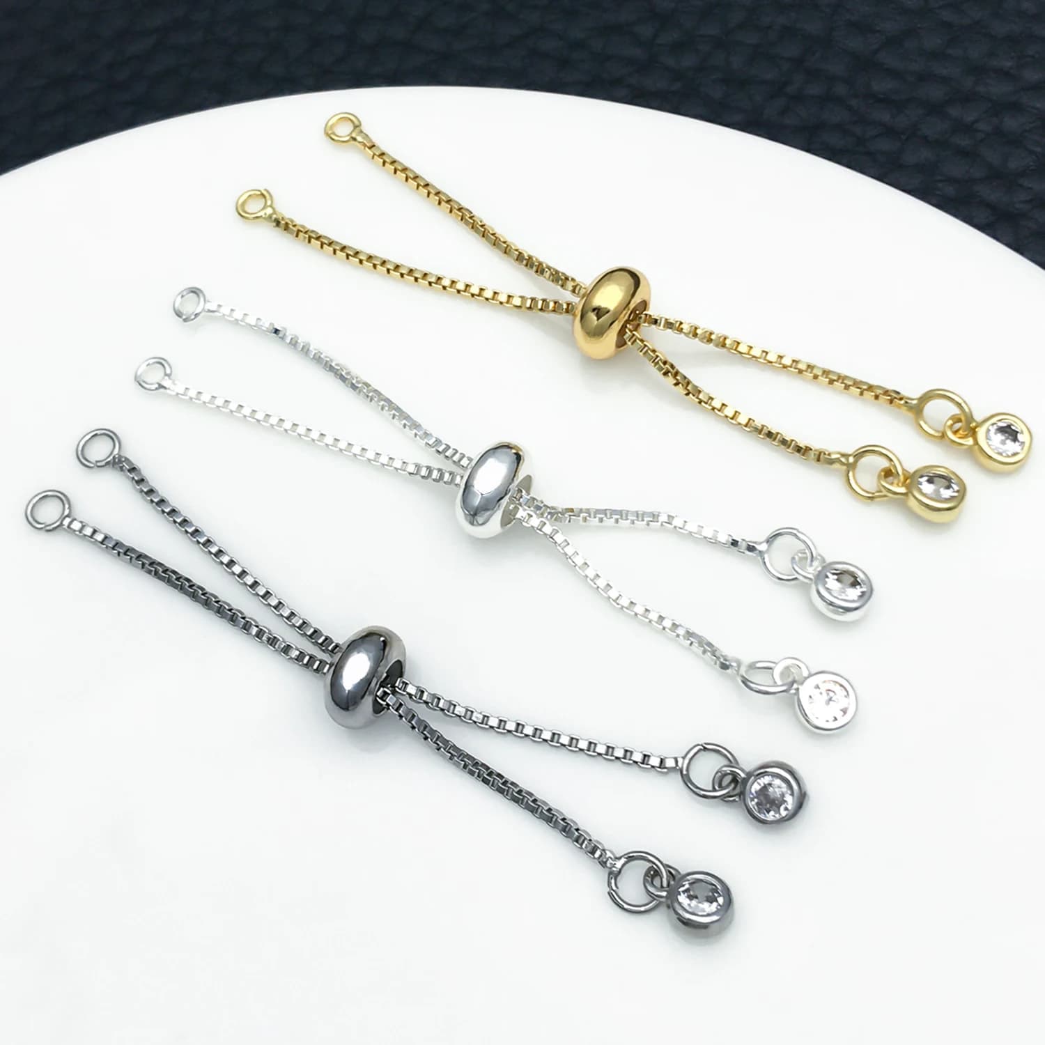 2pcs 5cm Zircon Geometric Adjustable Pull-Through Rhinestone Bracelets,DIY Fashion Charms Jewelry Accessories For Women Crafts