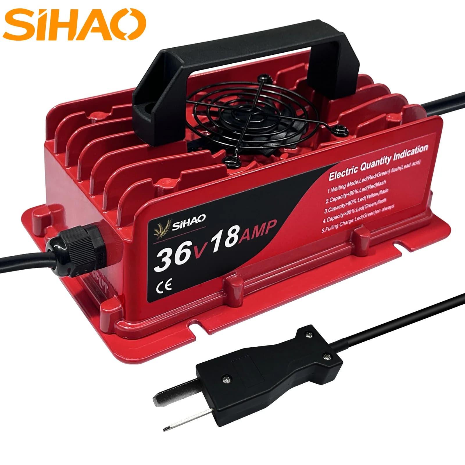 SIHAO 48V/15A 36V/18A battery charger for wheelchair, golf cart, RXV, TXT, Club Car, Yamaha, AGM batteries, PB, lithium and lead-acid, with repair function.