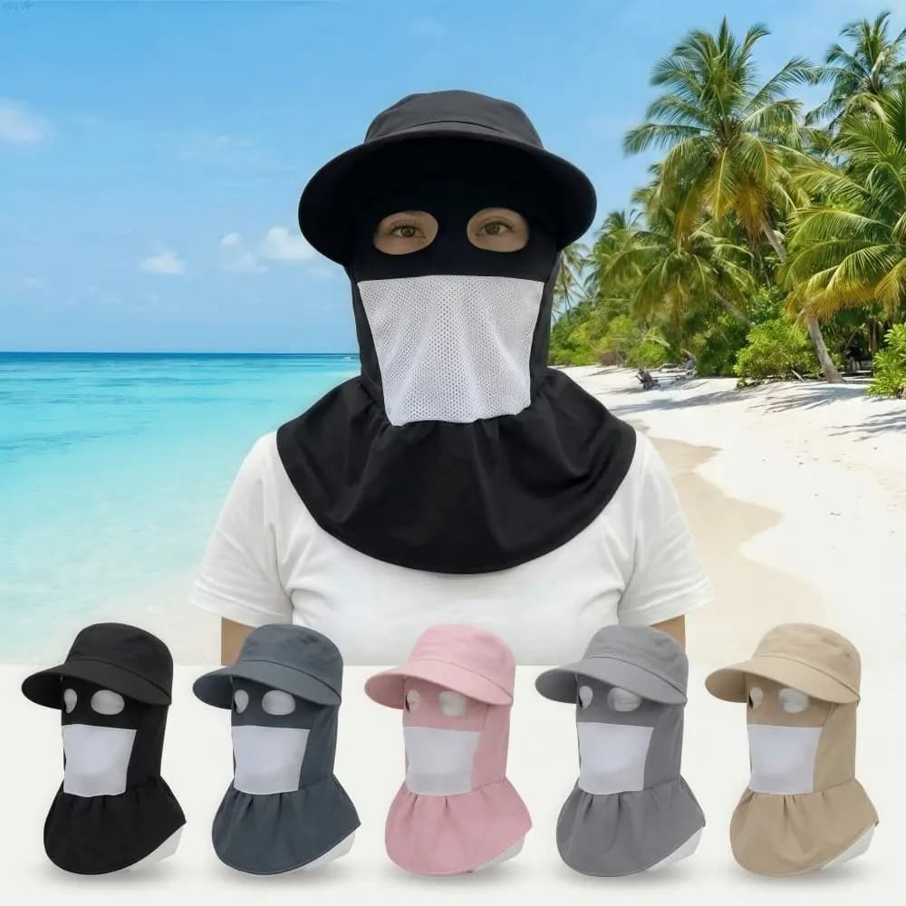 Wide Brim Face Mask Sun Hat UV Protection Lightweight Tea Picking Work Hat Breathable Full Wrap Fisherman's Hat Unisex Summer