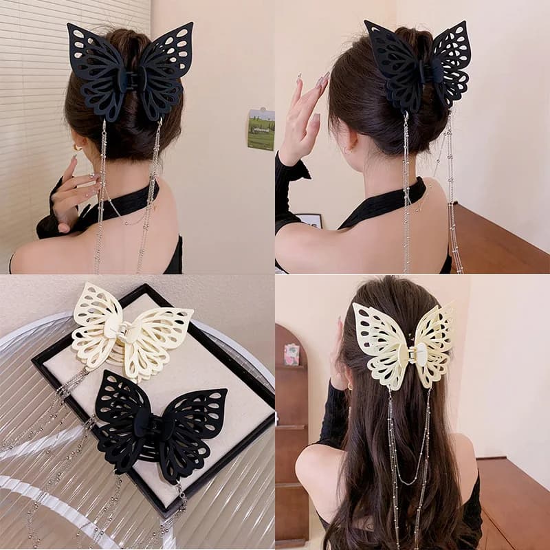 Nuova femmina di grandi dimensioni farfalla nappa capelli artiglio semplice tinta unita coda di cavallo artiglio Clip tornante donna copricapo accessori per capelli