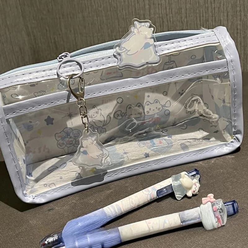NOVITÀ! Astuccio per matite traslucido a tema cartone animato, multistrato verticale, grande capacità, borsa portaoggetti per cancelleria, borsa per cosmetici e articoli scolastici