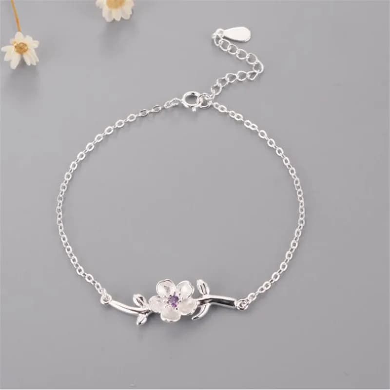 925 Sterling Silver Fashion Jewelry Wholesale Exquisite Purple Crystal Flower Temperament Women Beautiful Bracelets SL072