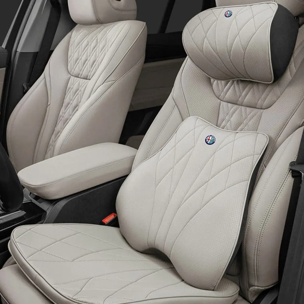 Car Headrest Lumbar Support Neck Pillow Support Cushion Memory Foam For Alfa Romeo Stelvio Giulietta 147 Tonale Car Wheel Hubcap