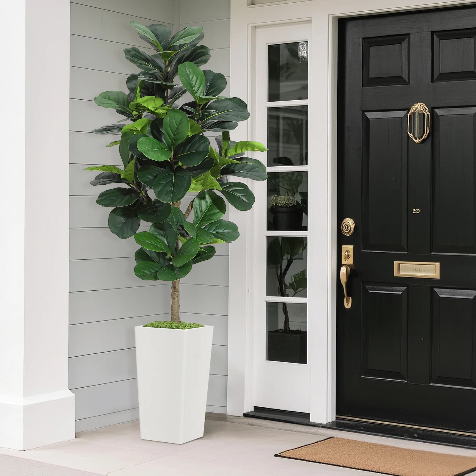 1.5m/1.8m Artificial Lyrata Ficus with White Vase, Fin Realistic Plant for Home Furniture and Office