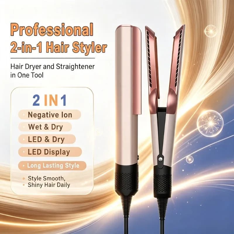 Wet‑dry Negative Ion Styling Iron 2‑in‑1 Hair Dryer Straightener For Morning Salon‑style Hairstyle