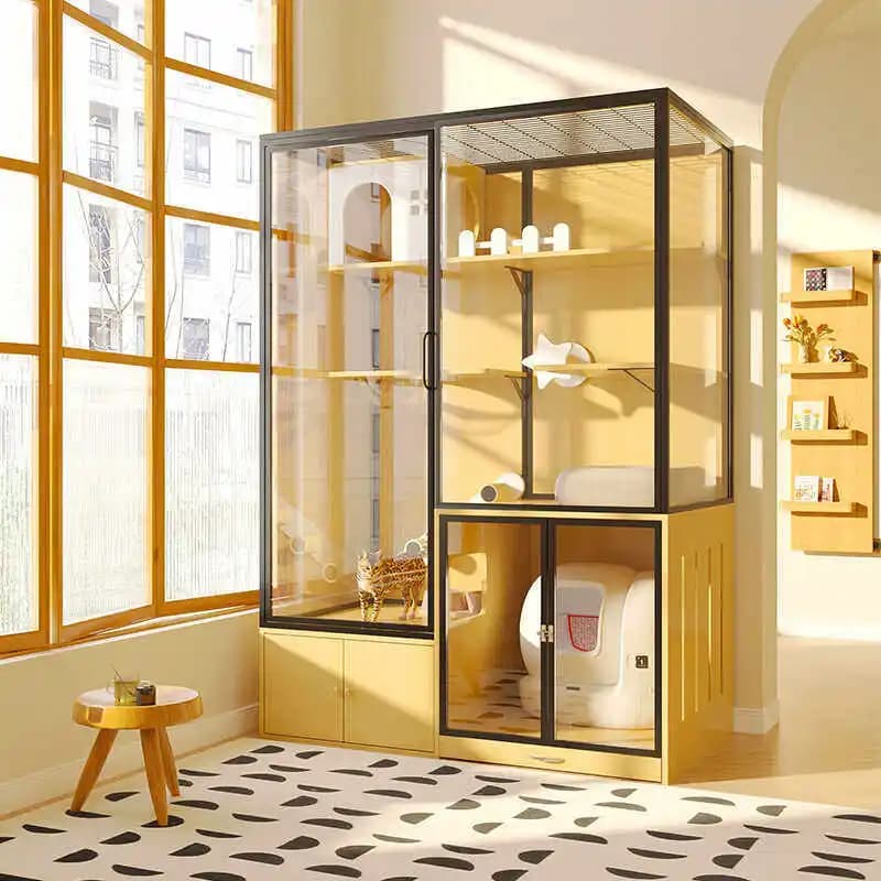 Mobiletto per gatti con villa, lettiera automatica integrata, cuccia e gabbia, di grandi dimensioni, panoramico, per uso domestico