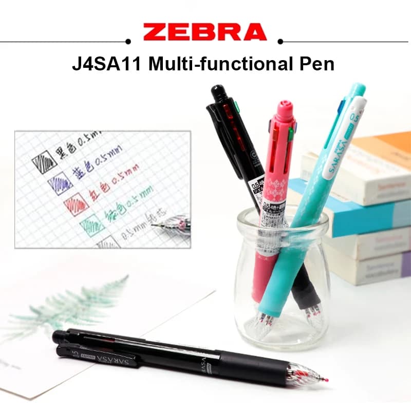 Zebra Sarasa Penna combinata 5 in 1 J4SA11 Penne a inchiostro gel 4 colori 0,5 Matita meccanica per studenti Notebook Journal Strumenti di disegno artistico