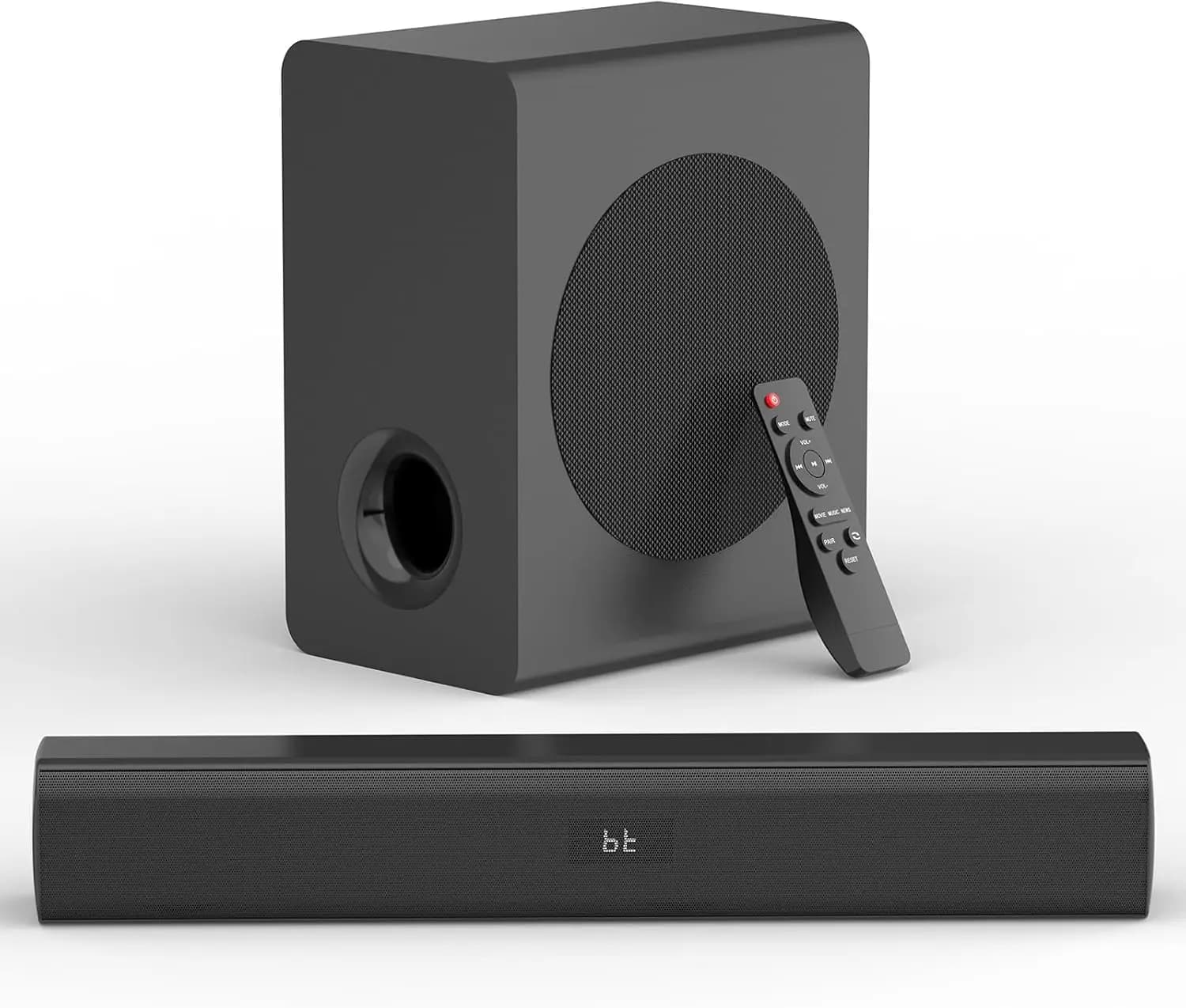 Soundbar 2.1 canali con subwoofer, Bluetooth HDMI AUX OPT per TV PC, sistema audio surround Home Theater, Nero