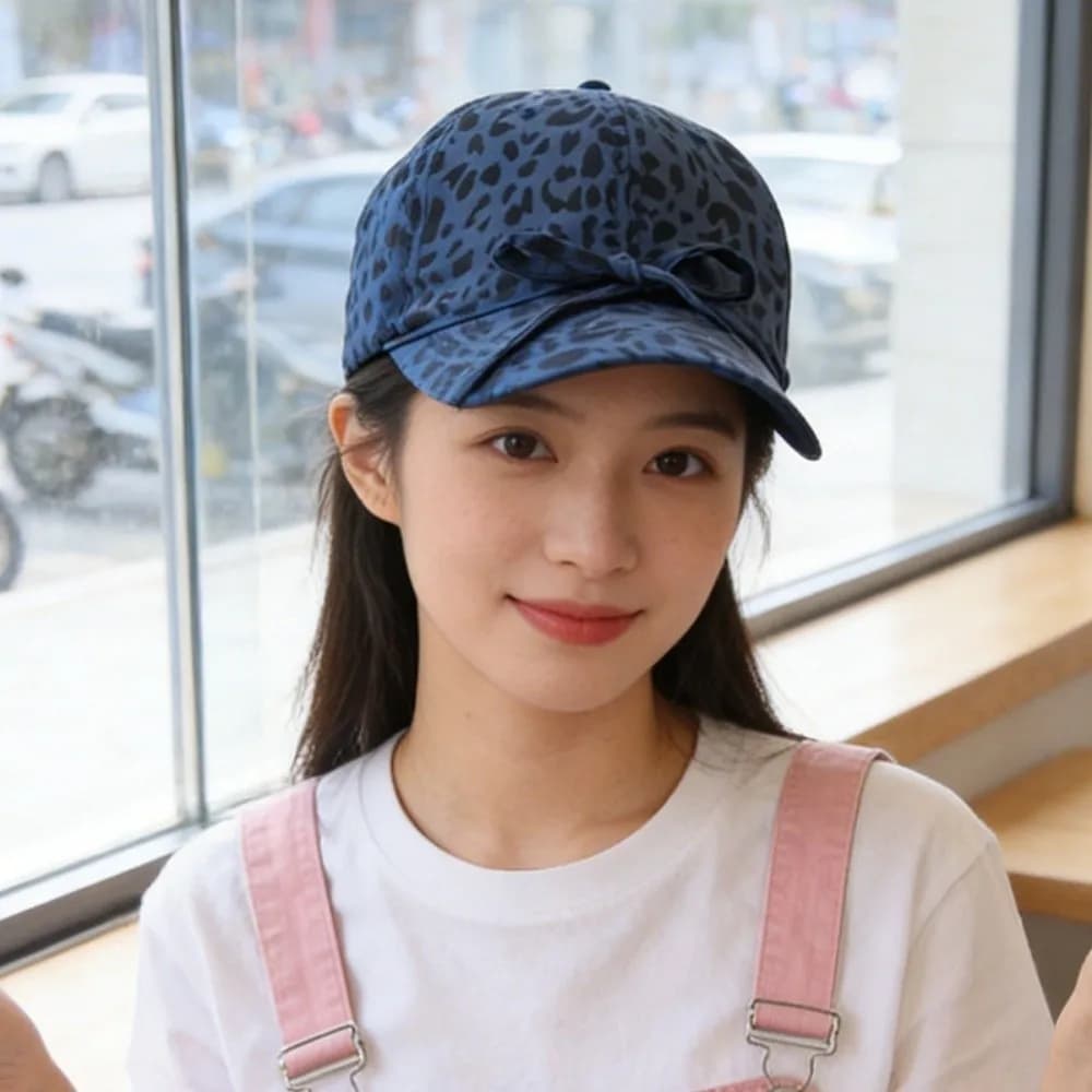 Adjustable Leopard Print Bow Baseball Cap Sunscreen Hip-hop Y2K Peaked Hat Polyester Sunshade American Style Casquette Daily