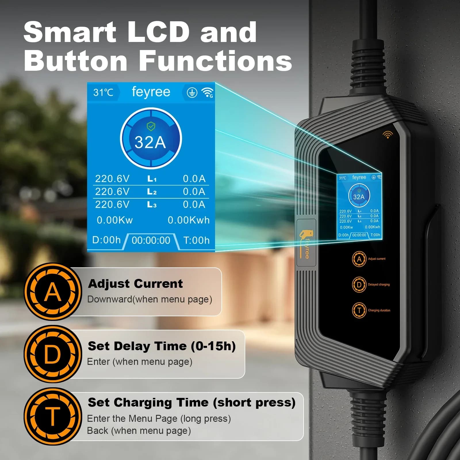 Feyree 22KW 32A 3Phase Portable EV Charger GBT Plug EVSE Fast Charging Wi-Fi Smart APP Control for Electric Vehicle Car Charger