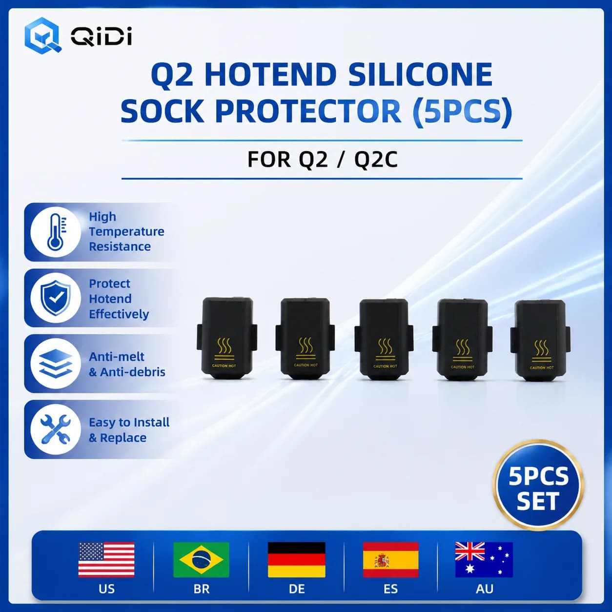 Original QIDI Q2 Hotend Silicone Sock Protector (5PCS) | Heat Resistant Silicone Cover for Q2 / Q2C Hot End