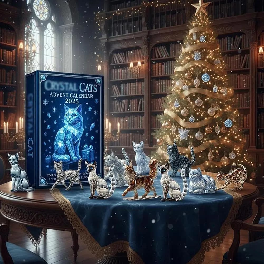 Calendario dell'Avvento di gatti di cristallo 2025 Statue di gatti da collezione Celebrano l'eleganza felina Vari regali di ornamenti natalizi per le vacanze di gatti