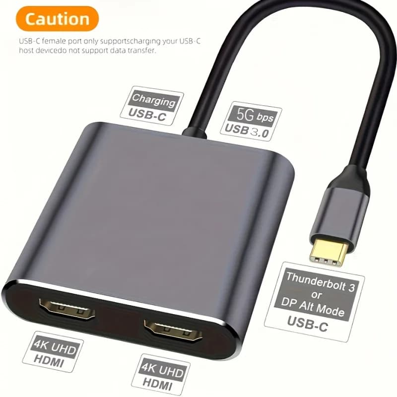 Tipo-CDoubleHDTVA Adattatore cinghiaUSB 3.0HubPD 60W4-in-1 Docking Station, Have2A pair4K HDTVPorts e interfaccia di estensione USB C