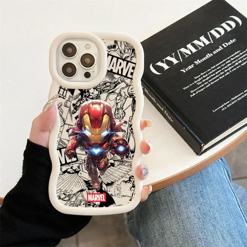 Cover per iPhone Marvel Ironman Spiderman per modelli 17E 11 12 13 14 15 16 17 Pro Max 16e 17 Air 13 Plus, Cover Posteriore Colore Caramella