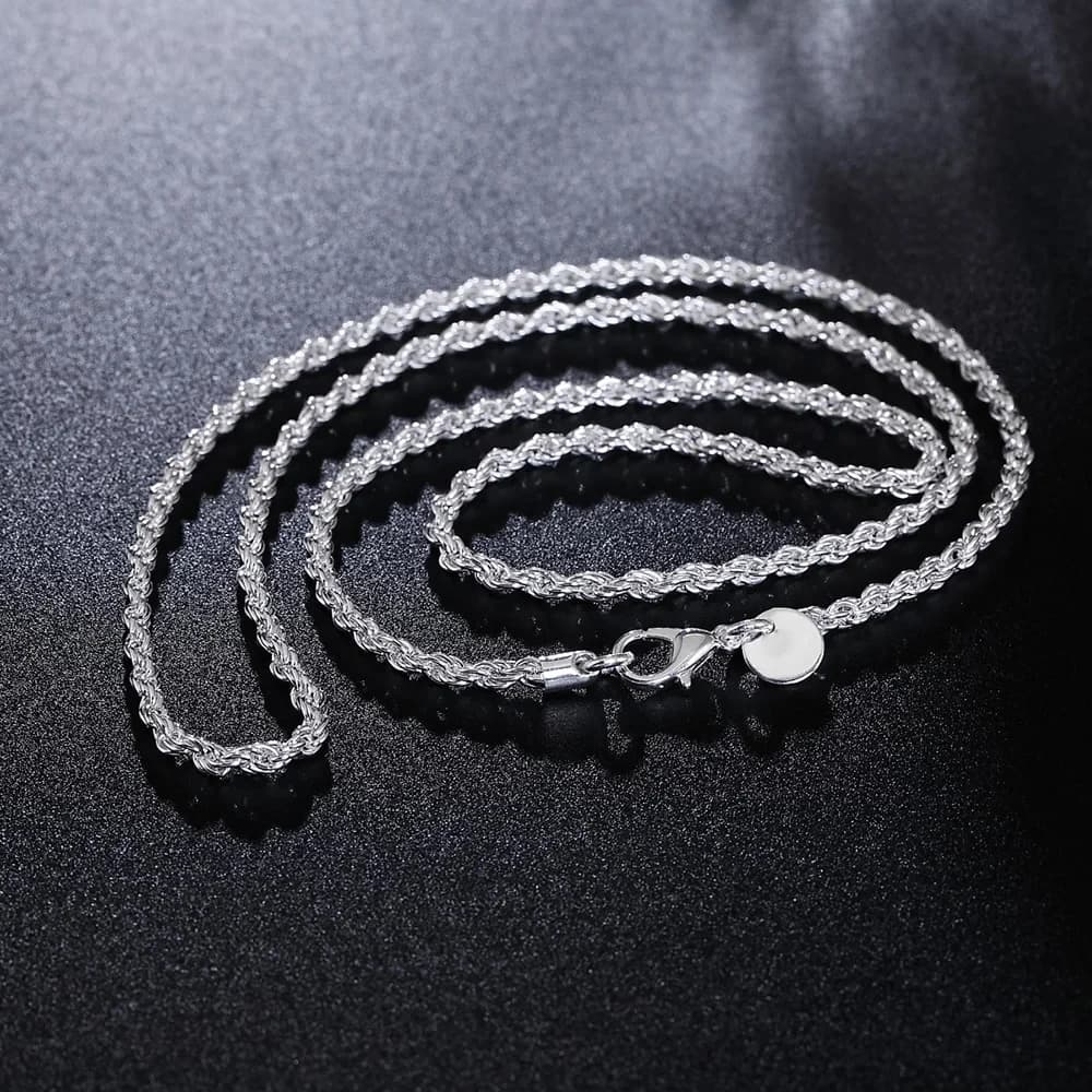 Hot New 925 Argento Splendidamente 3mm Corda Intrecciata Catena 16/18/20/22/24/26/30 Pollici Collana Per Le Donne Gioelleria Raffinata E Alla Moda regalo del partito