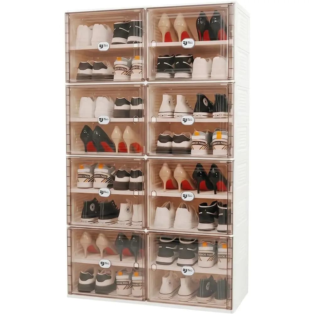 Scarpiera in Plastica a 2 File e 8 Ripiani con Porta Magnetica Trasparente per Conservare Sneaker, Sandali e Scarpe con Tacco