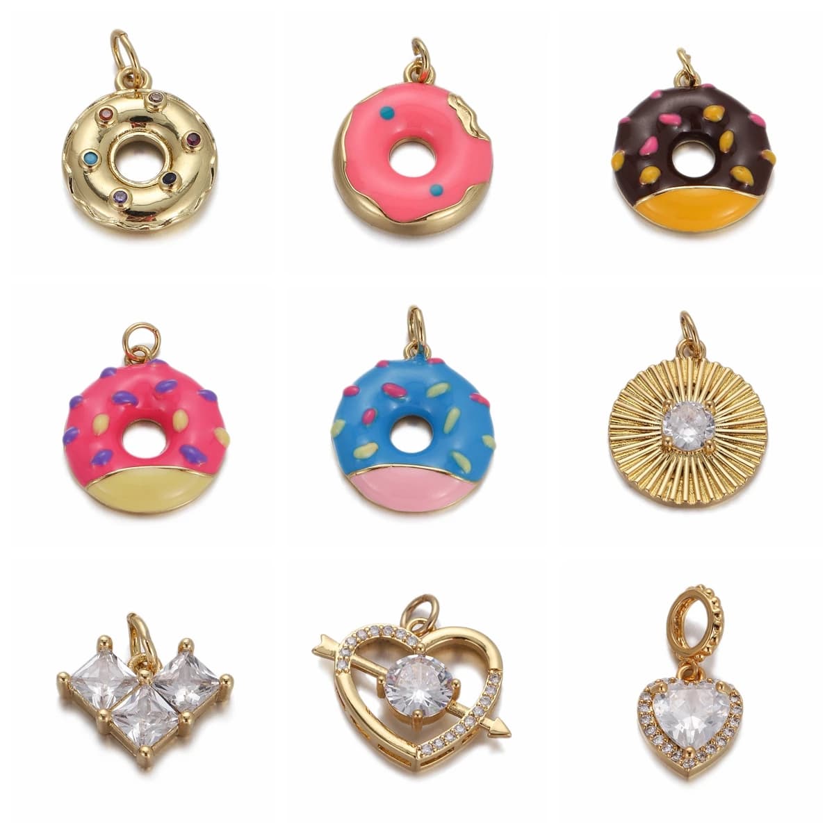 Nuovo ciondolo smaltato ciambella cuore carino cupido freccia rame CZ ciondoli gioielli fai da te orecchini pendenti collana