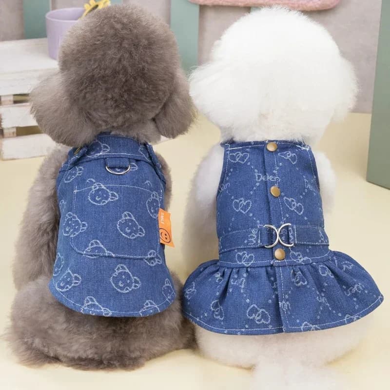 Love Jeans Costume Pet Denim Dress for Dogs Small Dog Harness Vest Luxury Dog reggicalze gonna Cute Print Puppy Clothes Dropship