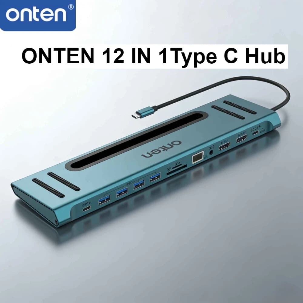 ONTEN 9199 Docking Station USB-C 12-in-1 con Doppio HDMI 4K@30Hz MST, Doppio Display, 4*USB3.0 5Gbps, SD TF 3.0, Gigabit Ethernet 1000M, Audio