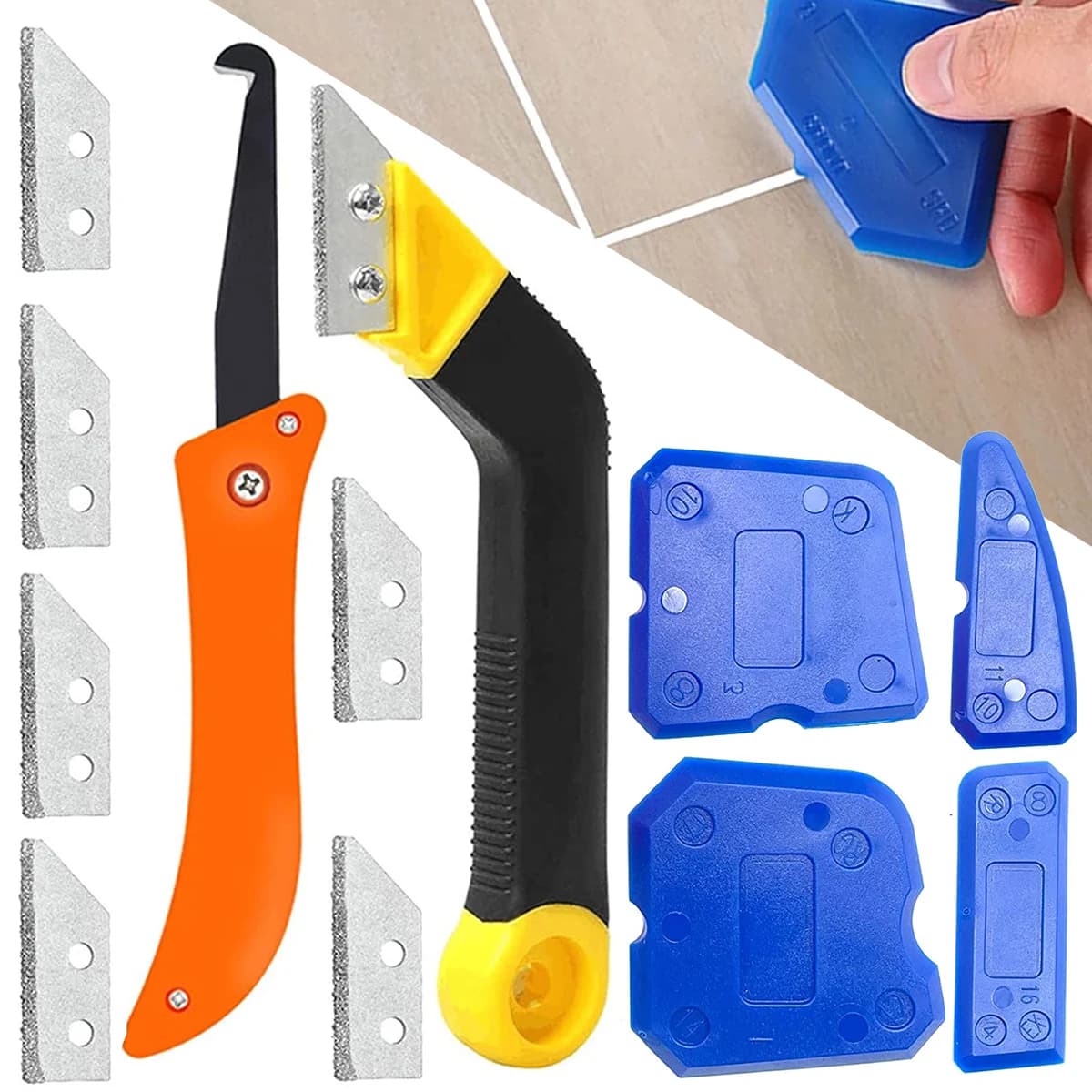 12 pezzi set di strumenti per la rimozione della malta lama per sega malta sega a mano spazzola per la pulizia dei giunti delle piastrelle bordo per calafataggio per pavimento cucina utensile manuale