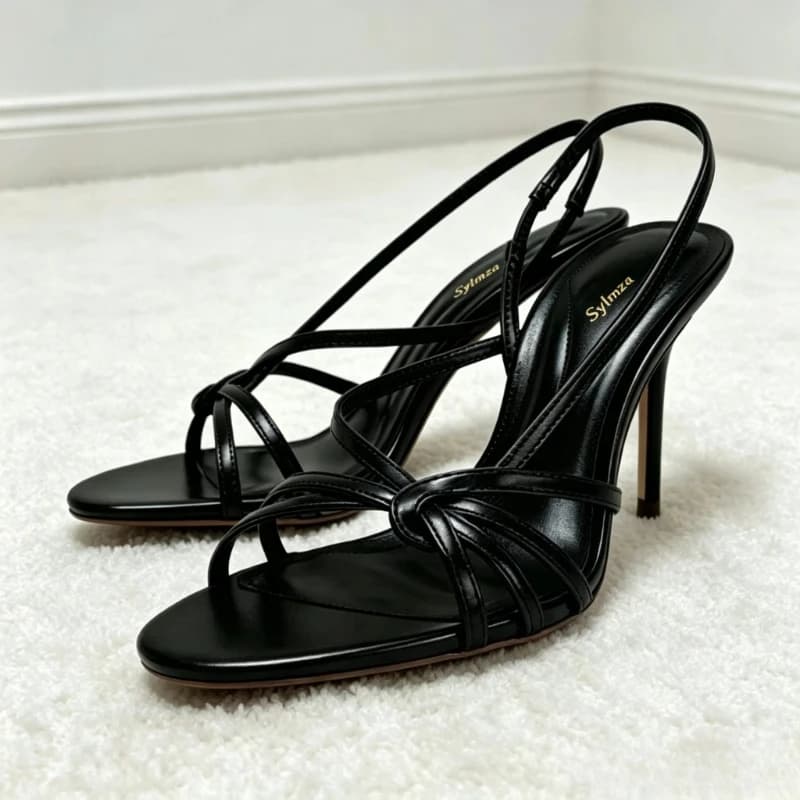 Sandali da Donna Eleganti con Tacco Alto e Cinturino Posteriore, Modello Metallizzato, Punta Aperta e Fascia Sottile, Scarpe Firmate di Design