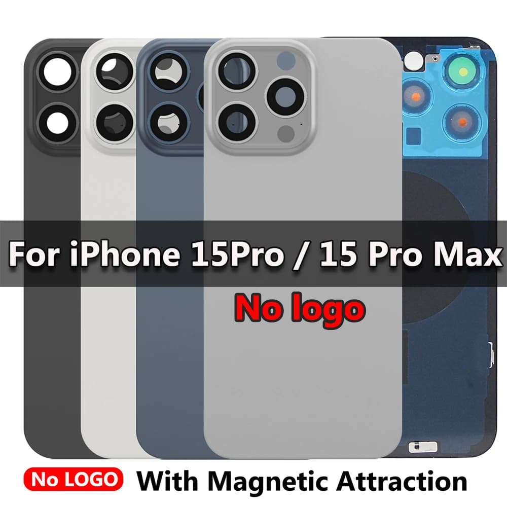 Back Cover for iPhone 15 Pro / 15 Pro Max Battery Door Housing Replacement Part, With Camera Frame Battery Back Cover Case