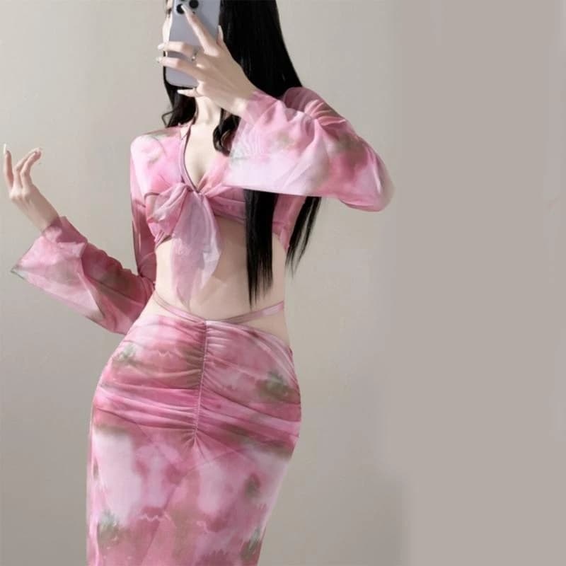E56D Women Halters Swimming Suit Female Push Up Swimsuits 4 Pcs Swimwear See Through Bathing Suit for Beachwear
