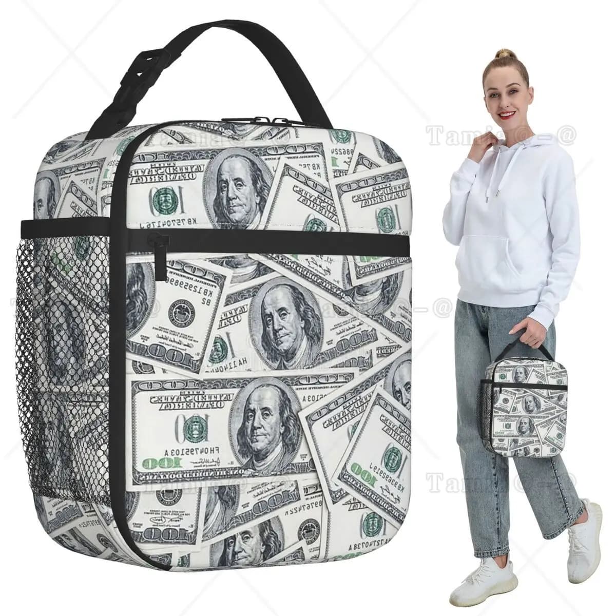 Dollar Pattern Insulated Lunch Bag for Kids School Cooler Thermal Food Box Tote Portable Lunch Boxes Container