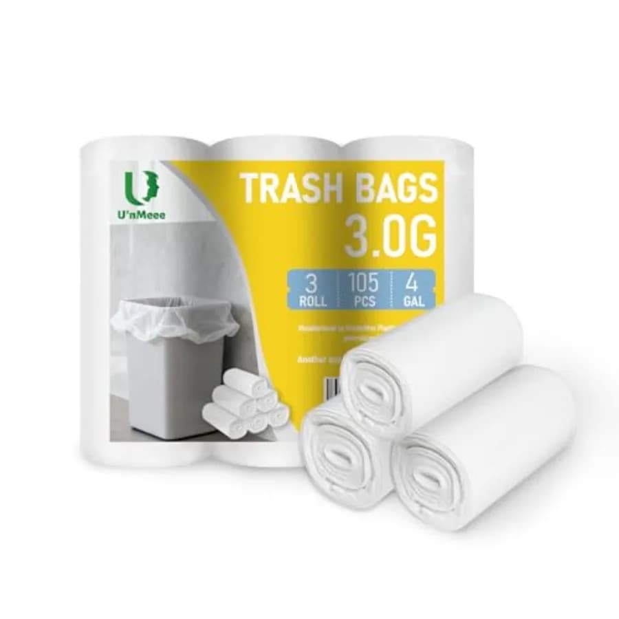 4 Gallon Trash Bags, 15 Liter Small Garbage Bags, 105 Count, Unscented Wastebasket Liners for Bathroom, Kitchen, Bedroom, Home