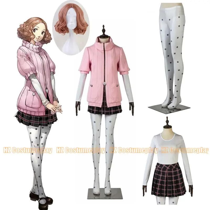 5 pezzi Okumura Haru costume cosplay Carnaval Halloween donna costume cosplay Natale CoatT-shirt gonna calzini parrucca
