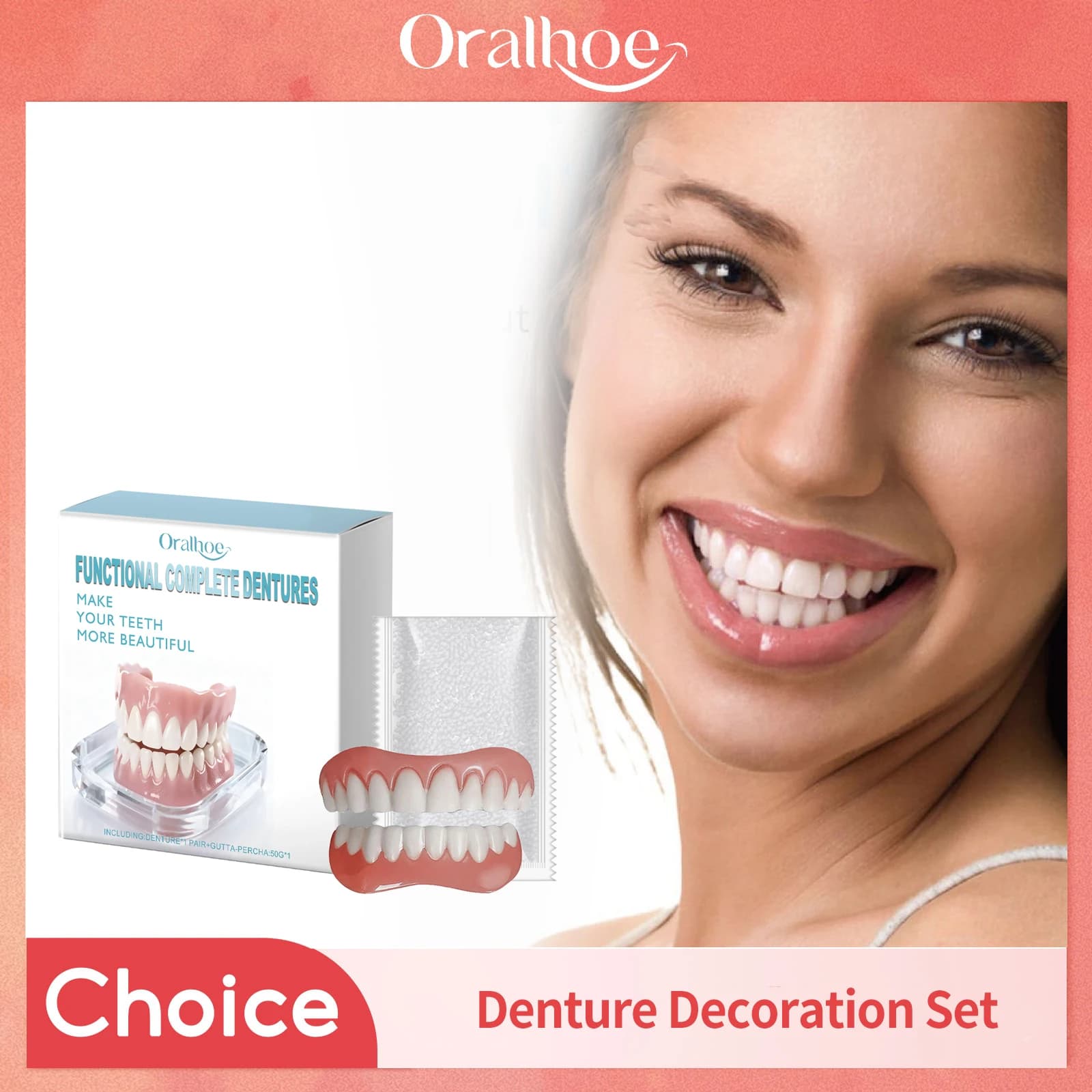 Denti finti Kit di bellezza Protesi ortodontiche temporanee superiori inferiori Igiene orale Protesi sbiancanti Simulazione Bretelle Confortevoli
