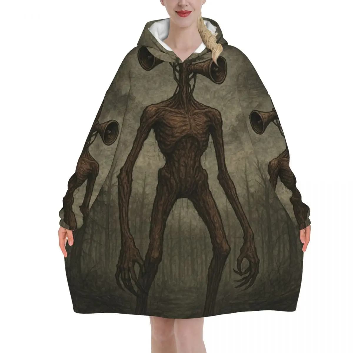 Siren Head In Dark Forest Blanket Hoodie Wearable Blanket Large with Pocket Warm Sleeping Bag Soft Cozy Onesie