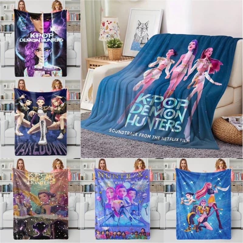 Coperta K-Pop-Demon-Hunters Hot Anime Coperta di flanella Regalo per fan Adatto per la casa, il tempo libero, il campeggio, il viaggio, la coperta multifunzionale