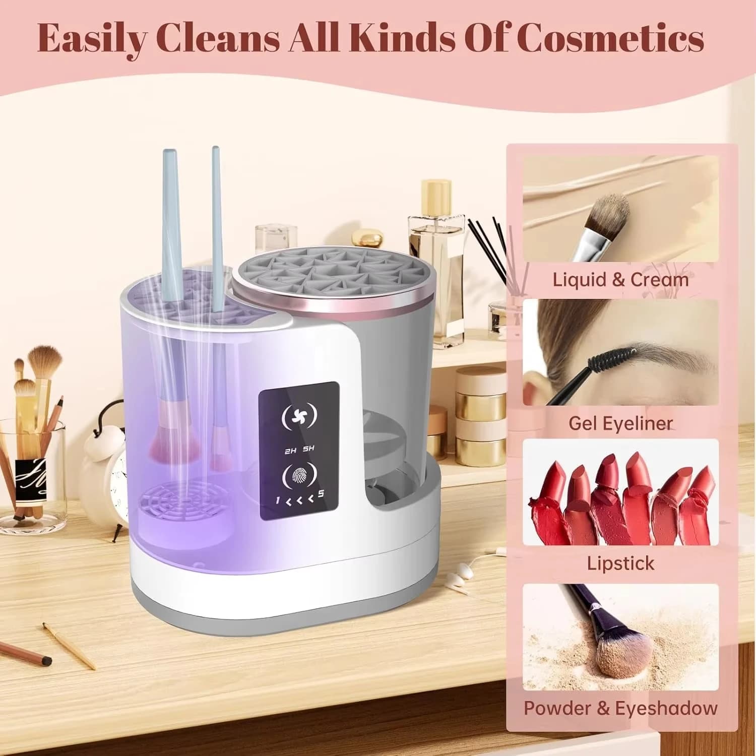 Macchina per la pulizia dei pennelli per trucco elettrico 3 IN 1 con supporto per asciugatrice per pennelli per trucco Strumento per la pulizia dei pennelli cosmetici USB automatico portatile