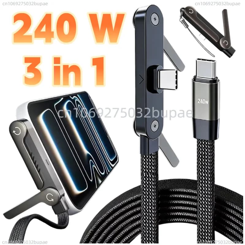Foldable Charging Cable With Integrated Stand Fast Charging Cable Phone Tablet 240W Ultra-Fast Data Cable Phone Holder