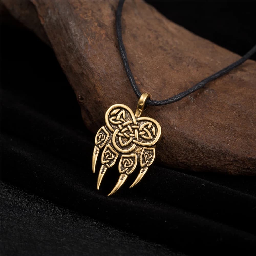 Collana con Ciondolo a Zampa d'Orso Skyrim, Simbolo del Dio Slavo, Talismano Amuleto Portafortuna, Collana con Nodo Celtico in Corda, Gioielli per Uomo e Donna