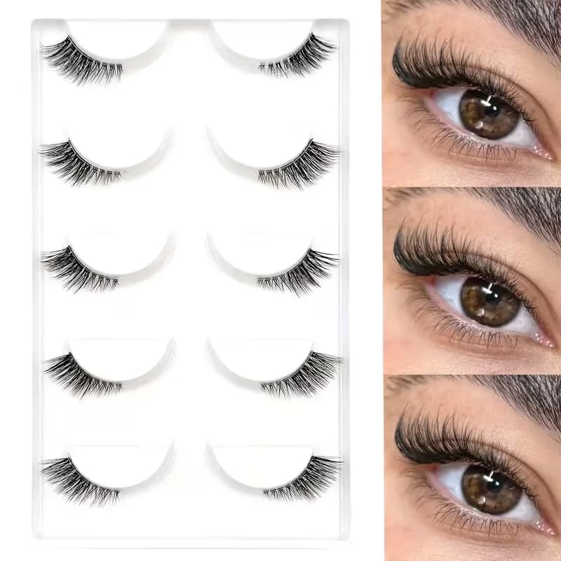 5 pairs Natural Look Curly Half Lashes-Add Volume and Definition to Your Eyes for Dating, Parties, and Stage Makeup-Half Lashes