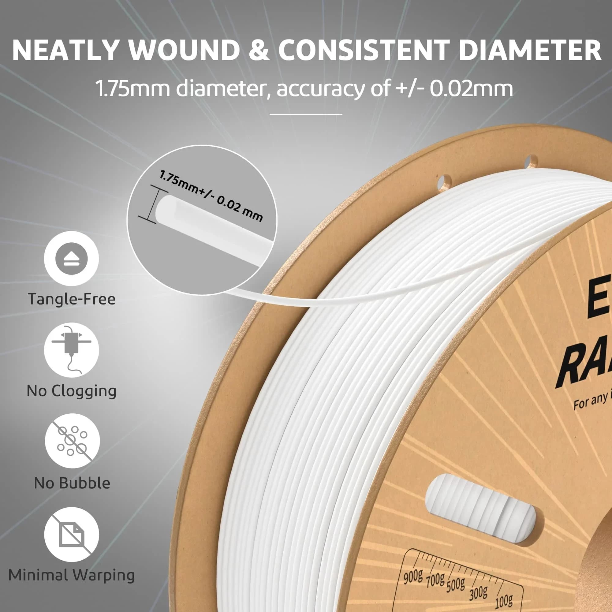 ELEGOO 2KG/4KG/5KG/10KG RAPID PLA+ Filament 1,75mm Black White Grey For EU USA