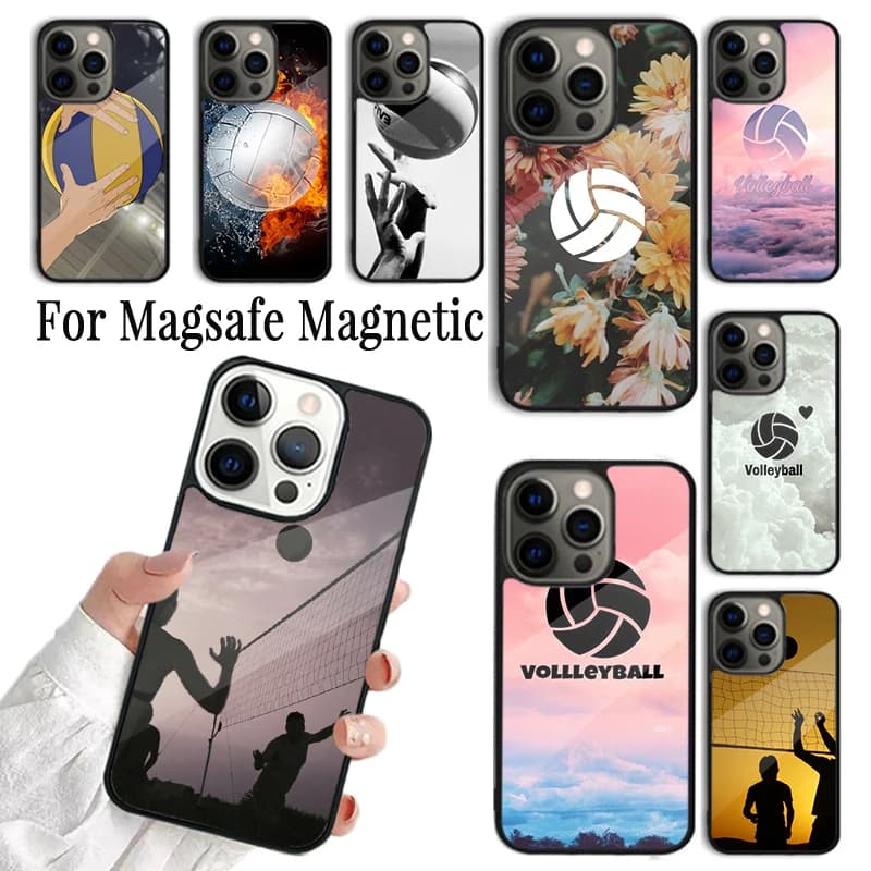 Cover per iPhone con design pallavolo per iPhone 17 AIR 16 15 14 13 12 11 Pro Max Plus, compatibile con ricarica wireless e MagSafe
