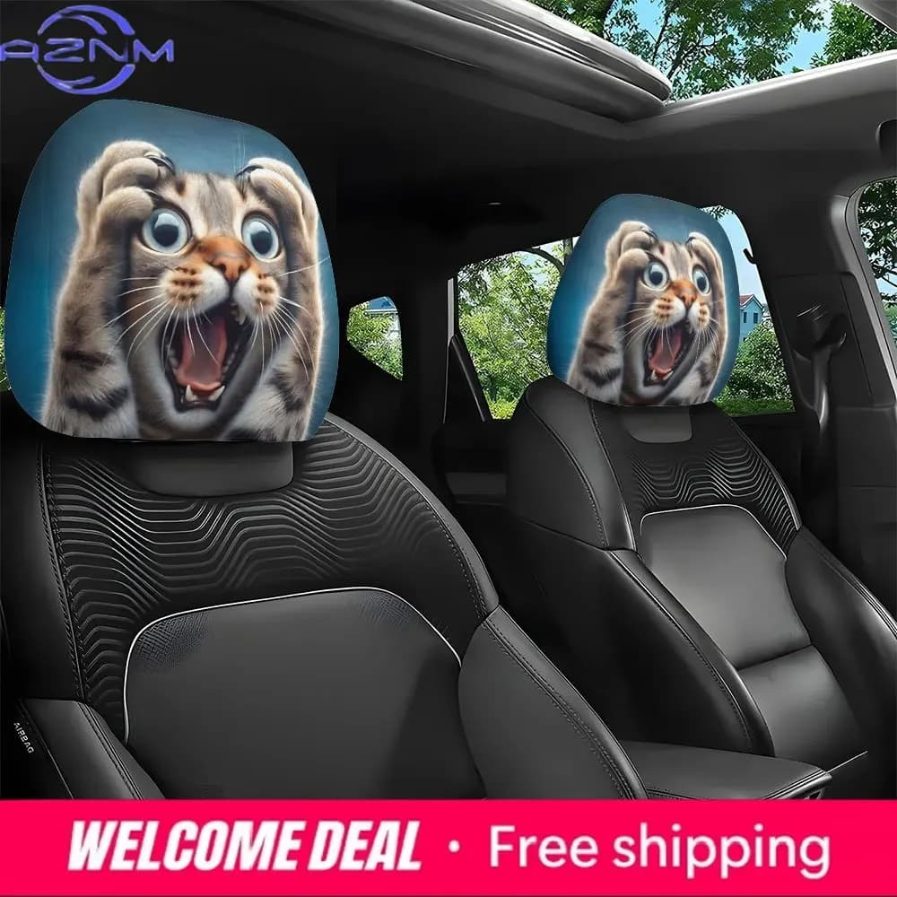 Regalo per la festa di San Valentino per la famiglia: set di due copri poggiatesta per auto traspiranti Crazy Kitten, accessori per interni auto