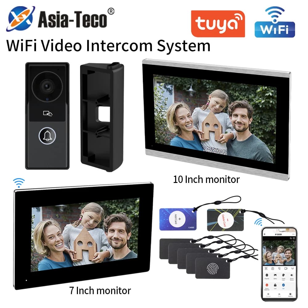 Wifi Tuya Videocitofono Videocitofono 1080P Videocitofono HD Rilevazione movimento Monitor touch da 7/10 pollici Sblocco app con un tasto per appartamento